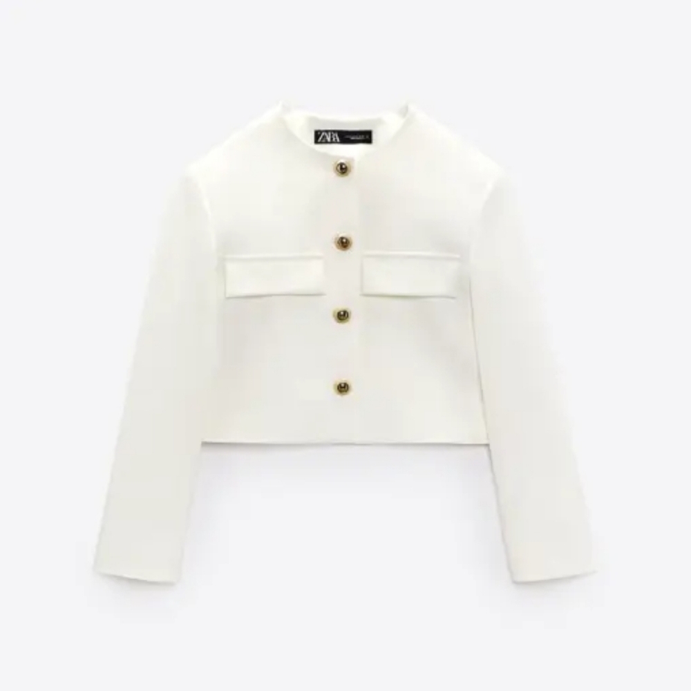 NWT Zara GOLD BUTTON CROPPED BLAZER WHITE size M